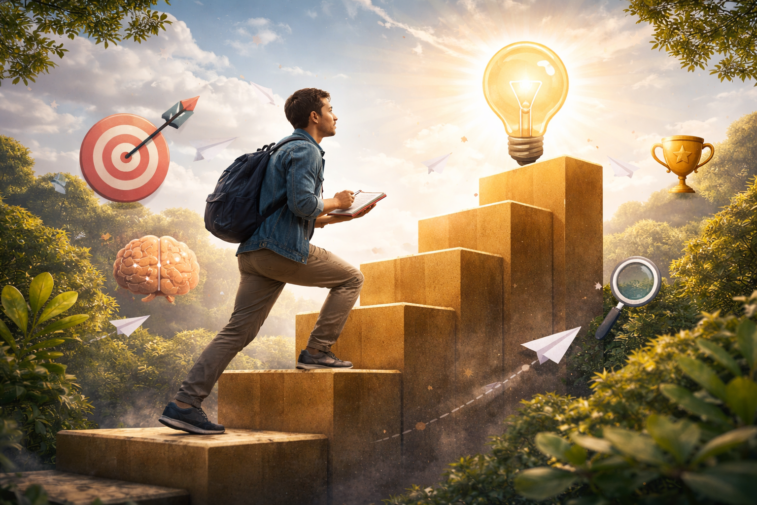 Climbing towards enlightenment at dusk