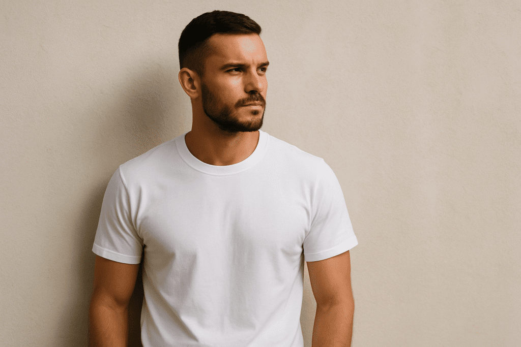The plain white tee a real mens essential piece for his wardrobe.