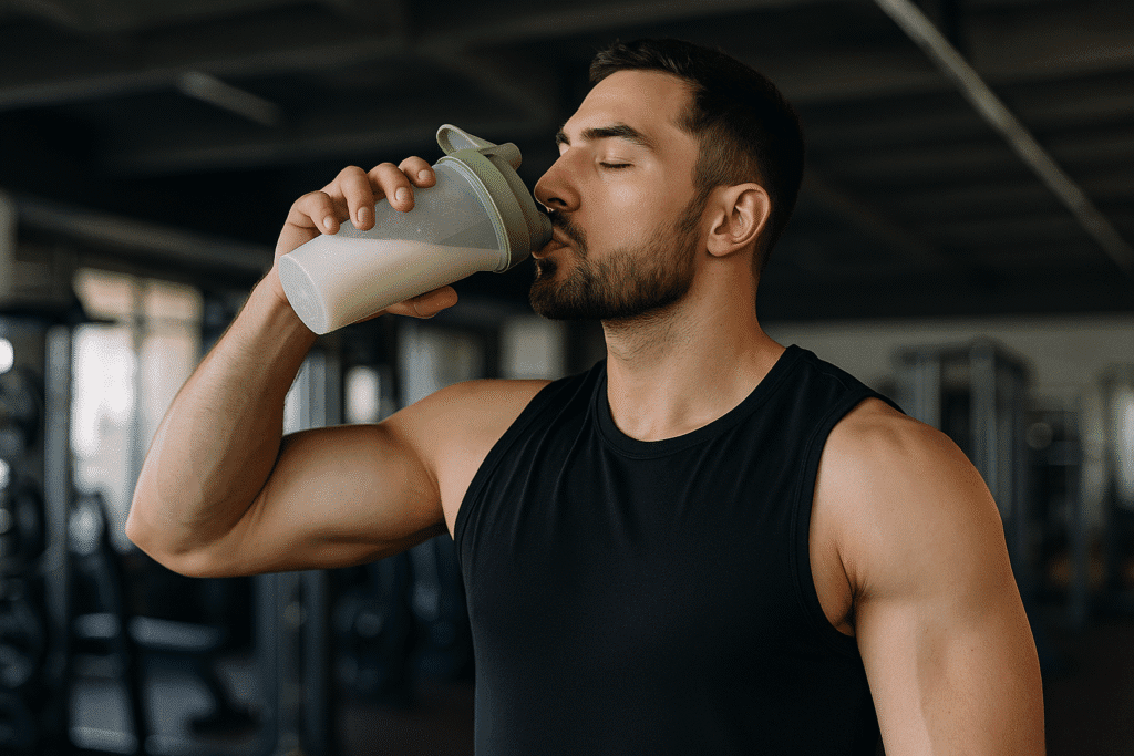 Man drinking creatine while at the gym