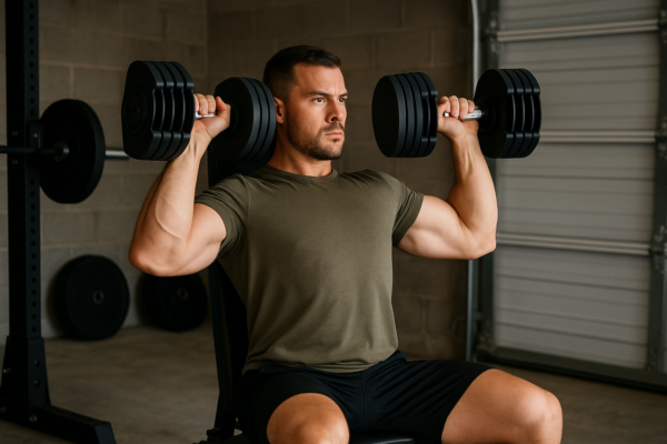 Man working out with adjustable dumbbells