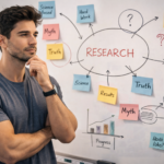 Contemplating ideas on a whiteboard