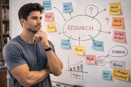 Contemplating ideas on a whiteboard