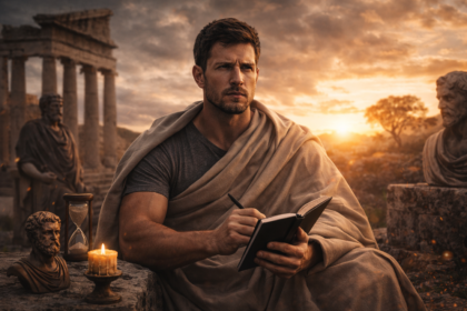 Contemplative philosopher at sunset