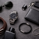 Men's accessories flat lay arrangement