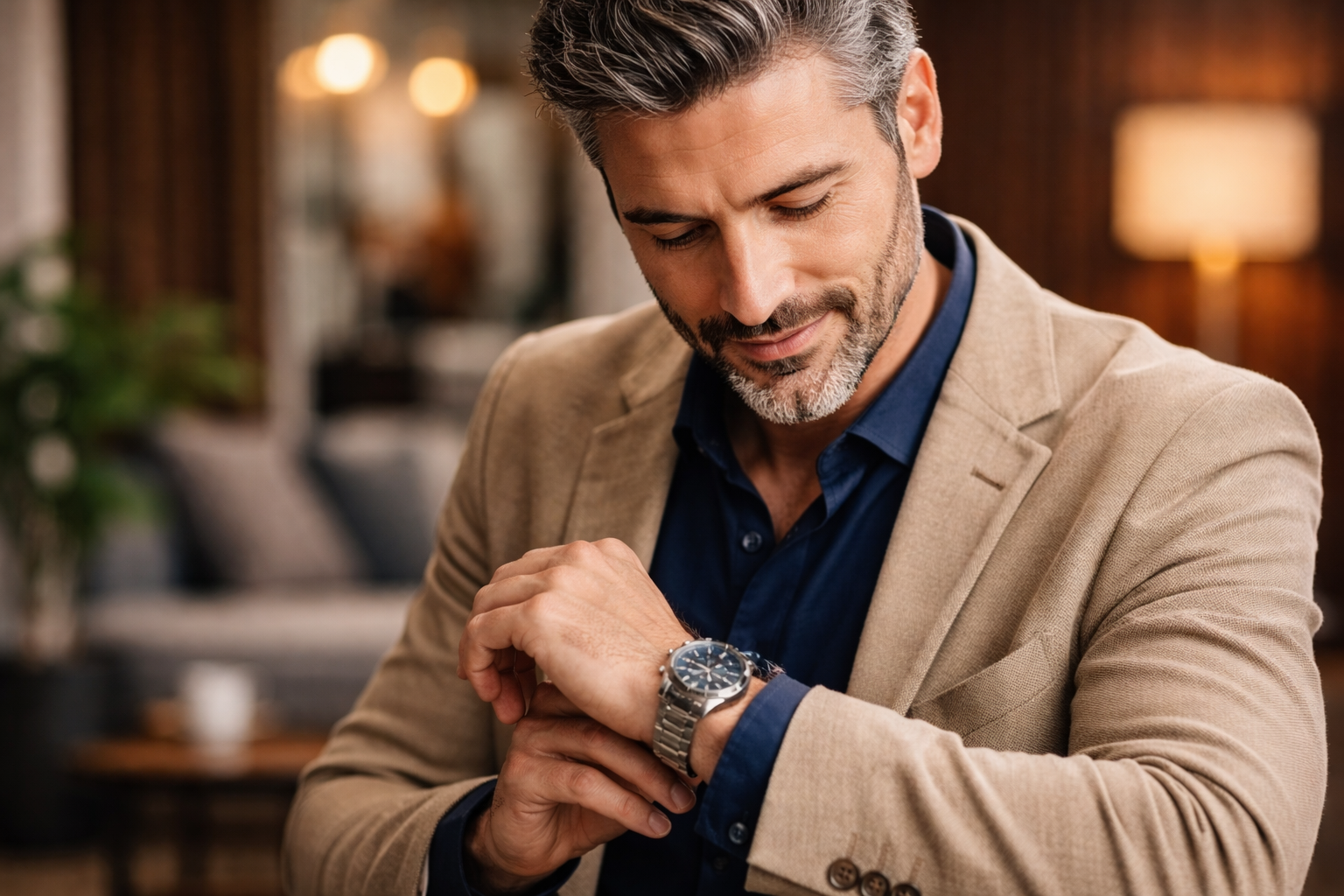 Admiring the wristwatch detail