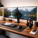 Modern home office with dual monitors