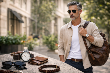 stylish confident man wearing attractive men's fashion accessories