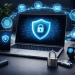 Digital security setup on sleek workspace