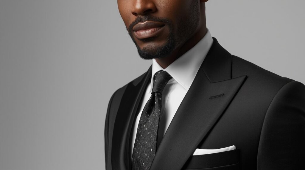 man wearing a tie and pocket square