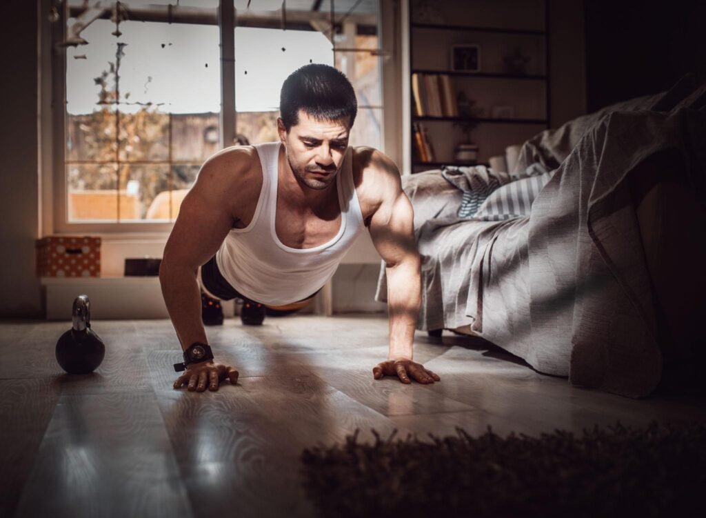 Men waking up from bed in the morning and preparing for training